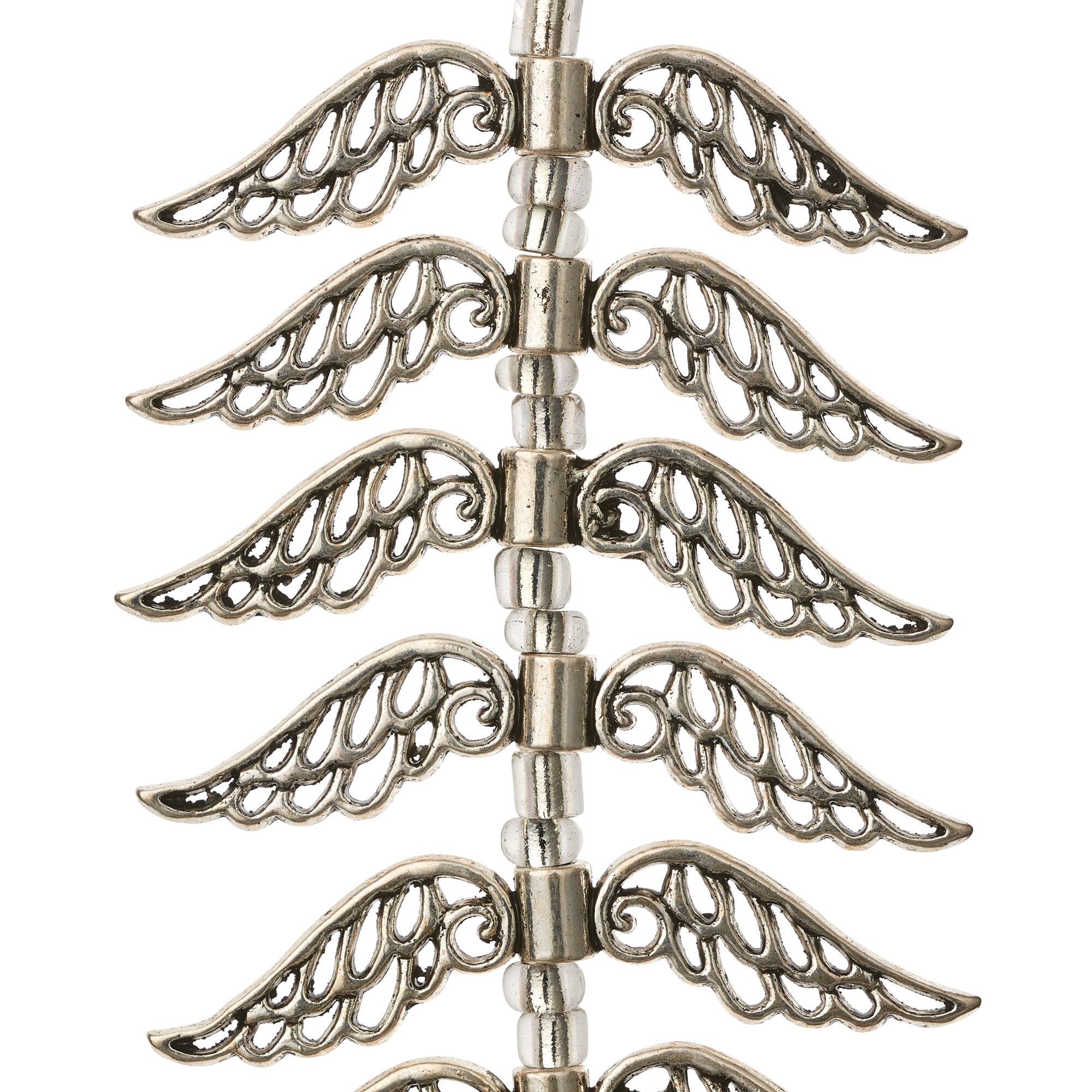 Silver Metal Large Wing Beads, 42mm by Bead Landing™